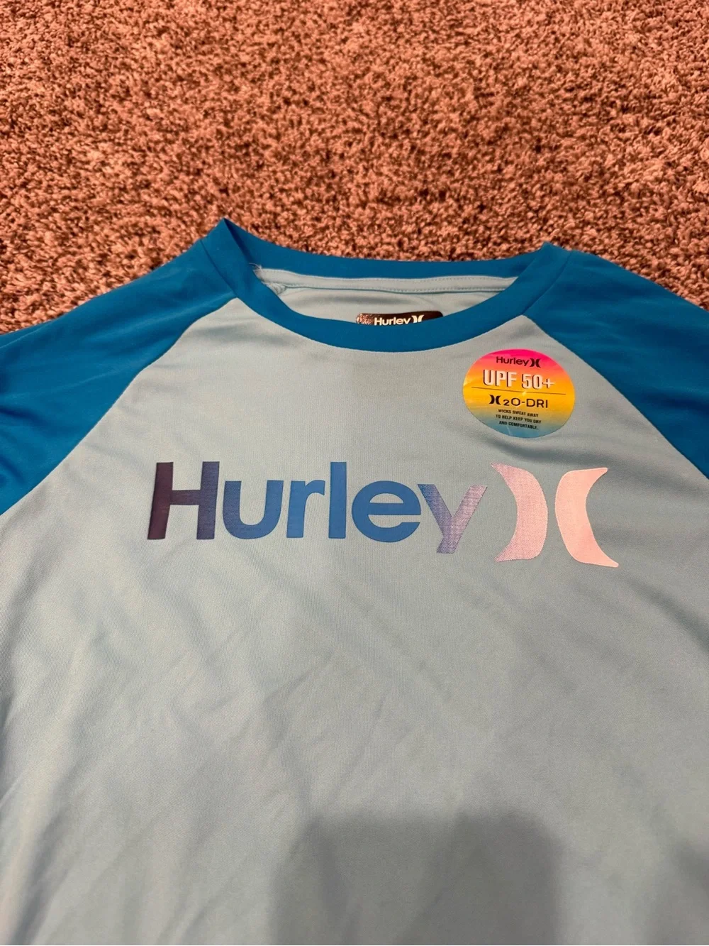 Hurley Boys Size 6 UPF 50+ Long Sleeve Rash Guard Swim Top Blue NWT Top Only